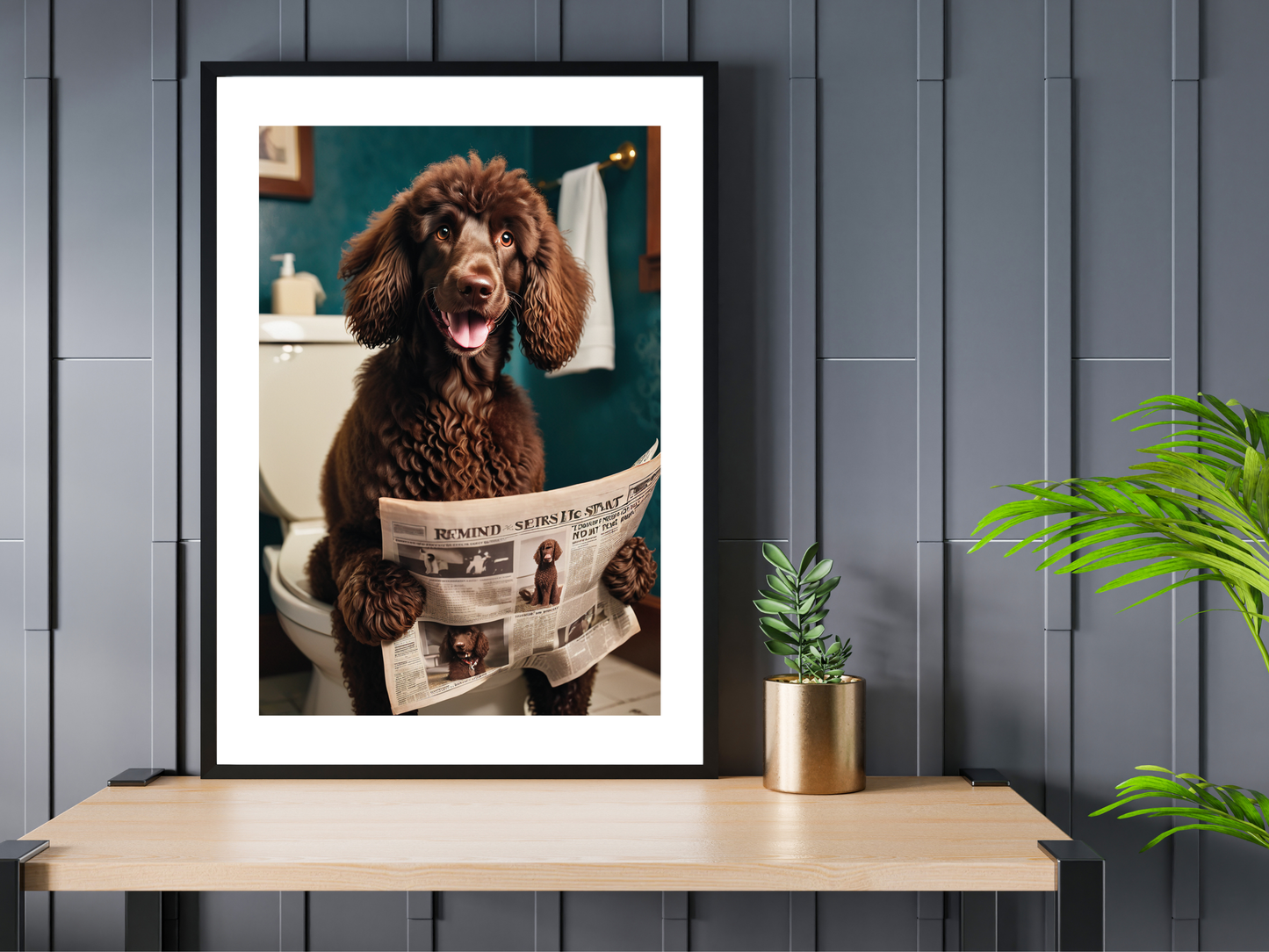 Irish Water Spaniel on Toilet