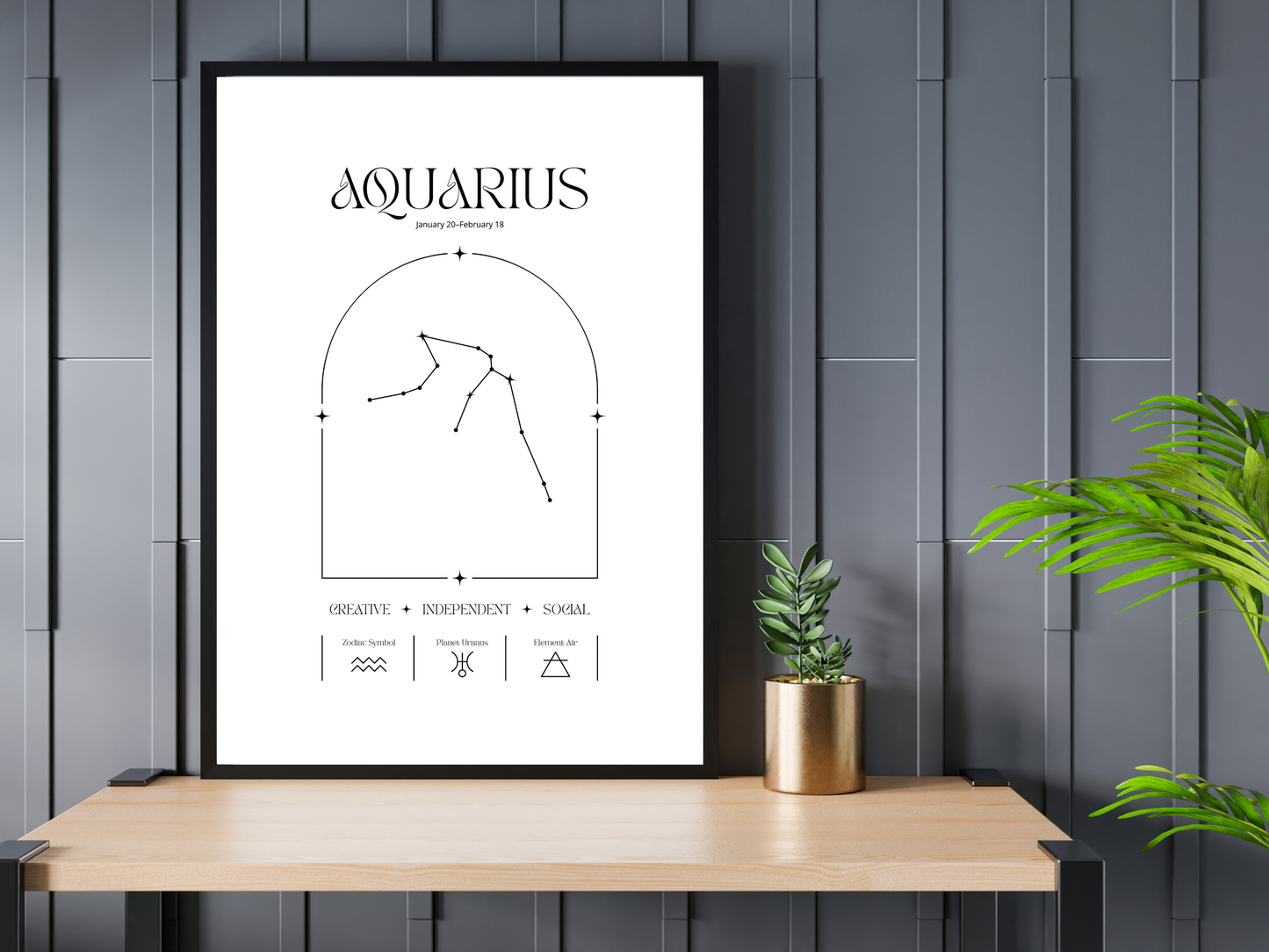 Aquarius Zodiac Print | Minimalist Astrology Poster