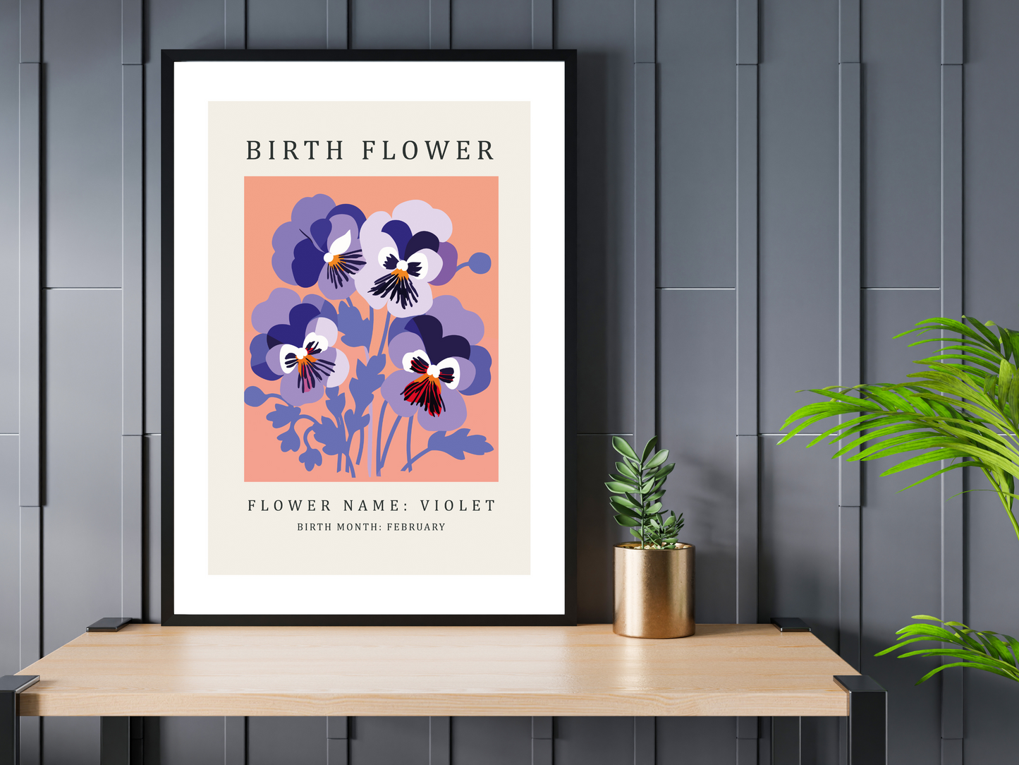 Birth Flower Print February Violet | Birthday Month Poster