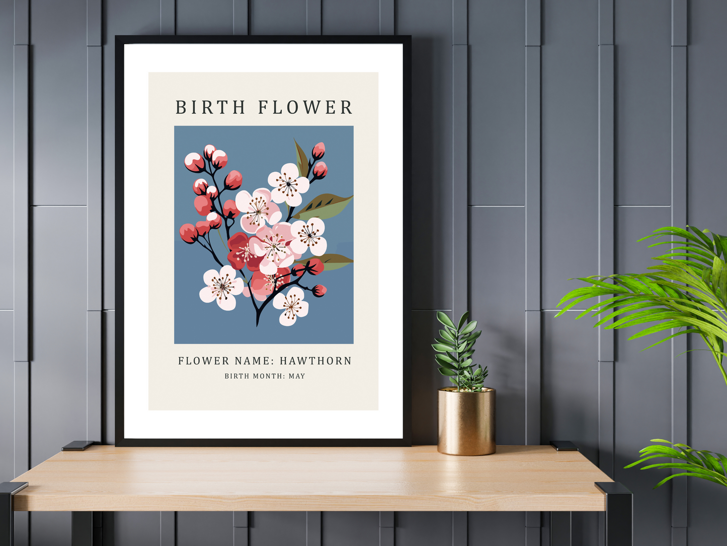 Birth Flower Print May Hawthorn | Birthday Month Poster