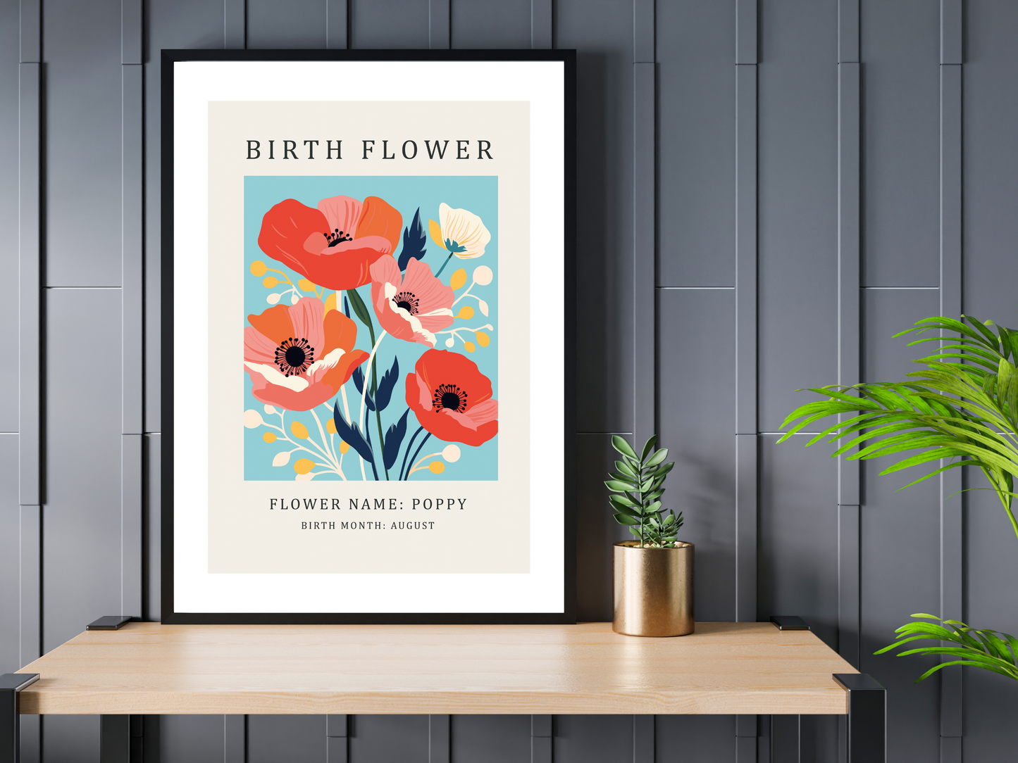 Birth Flower Print August Poppy | Birthday Month Poster