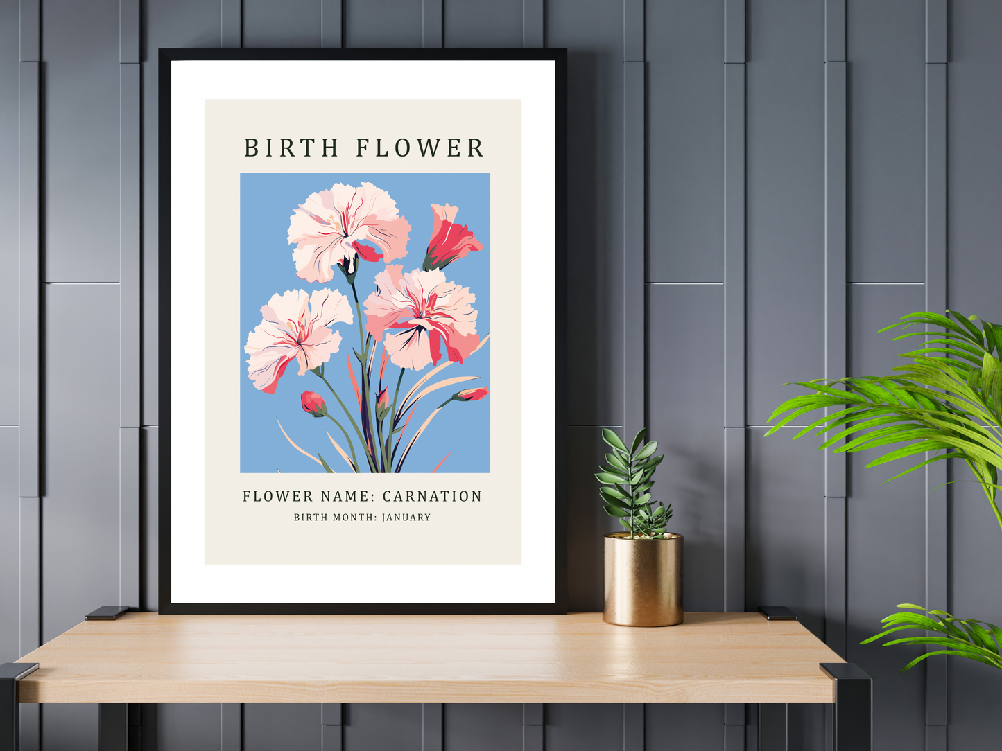 Birth Flower Print January Carnation | Birthday Month Poster