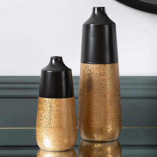Black & Gold Textured Ceramic Vase (Small)