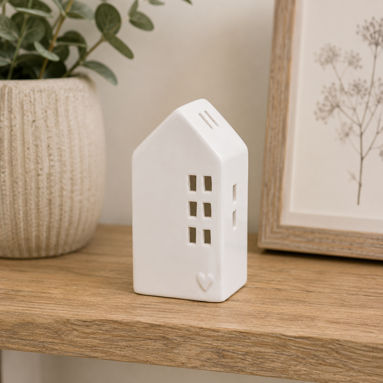 Ceramic House Tealight Holder with Heart