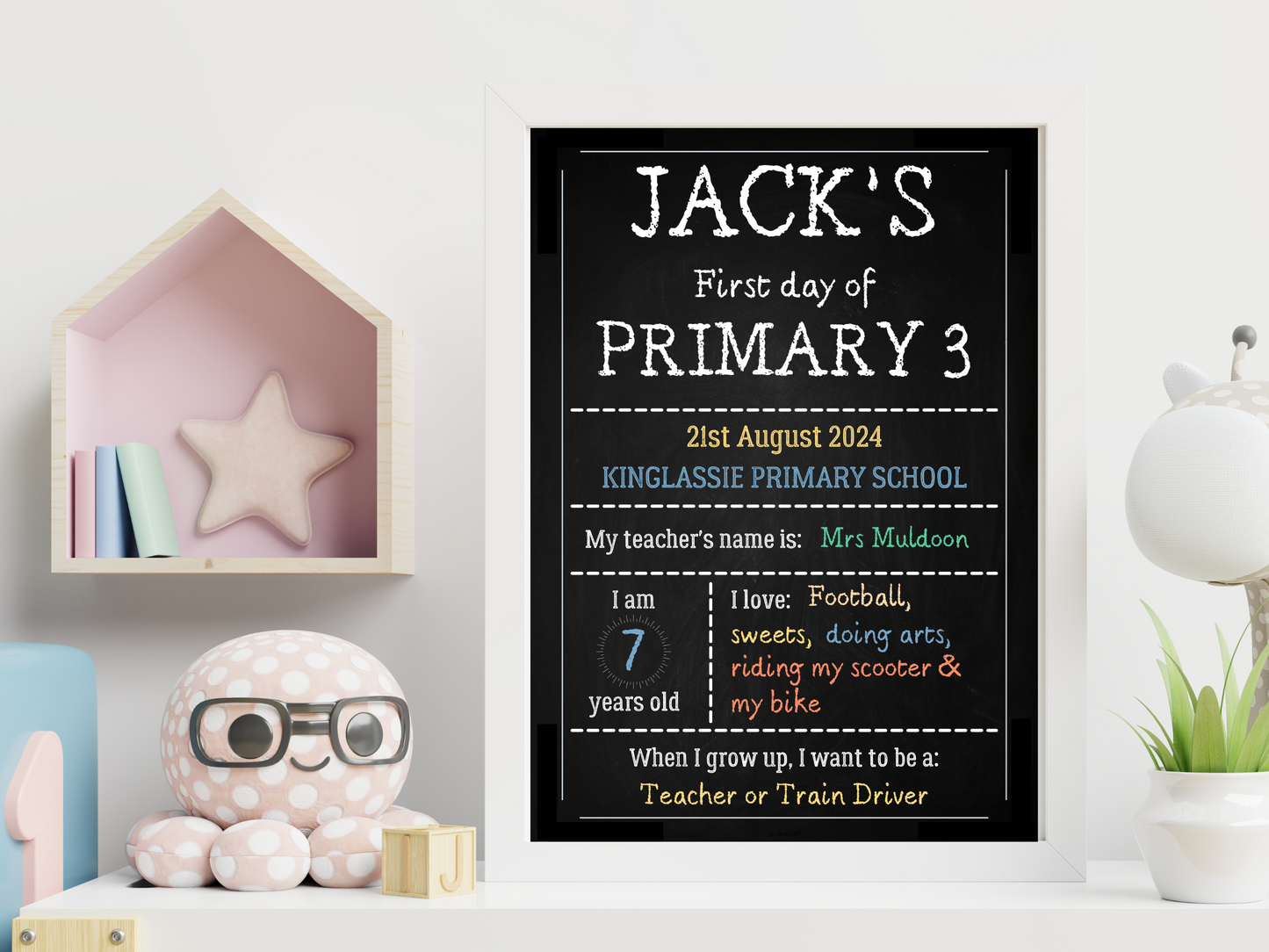 Chalkboard Personalised First Day School Print