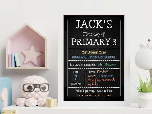 Chalkboard Personalised First Day School Print