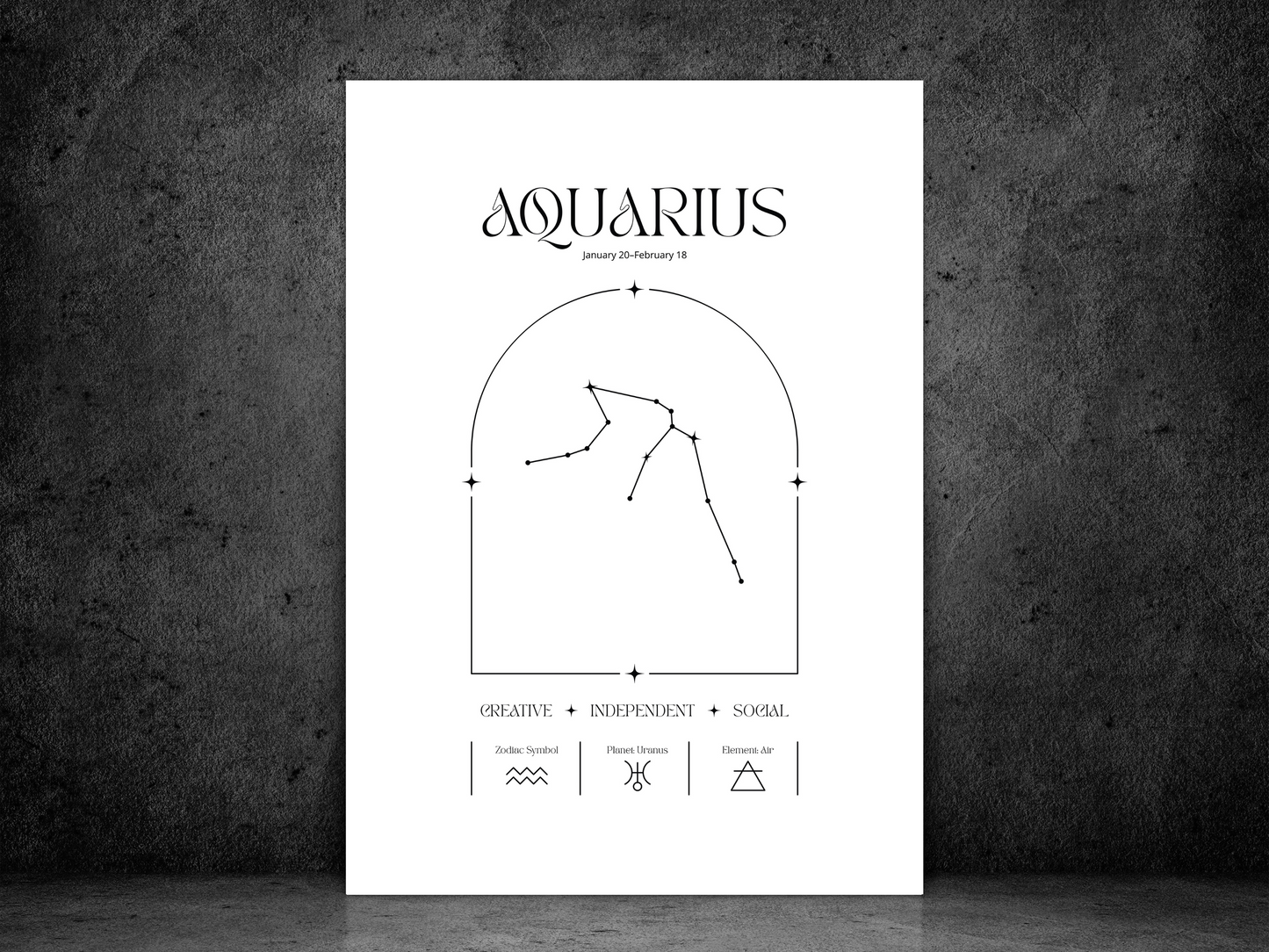 Aquarius Zodiac Print | Minimalist Astrology Poster