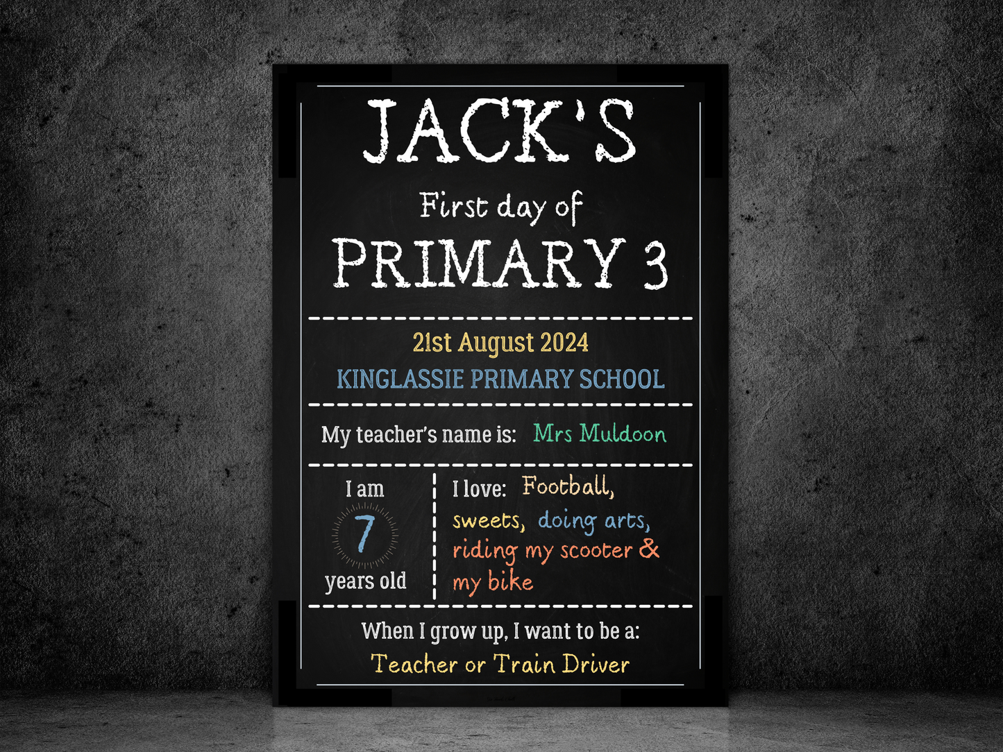 Chalkboard Personalised First Day School Print