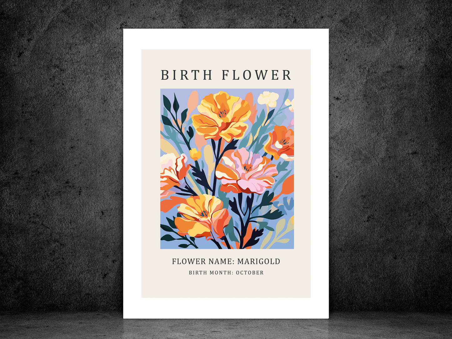 Birth Flower Print October Marigold | Birthday Month Poster