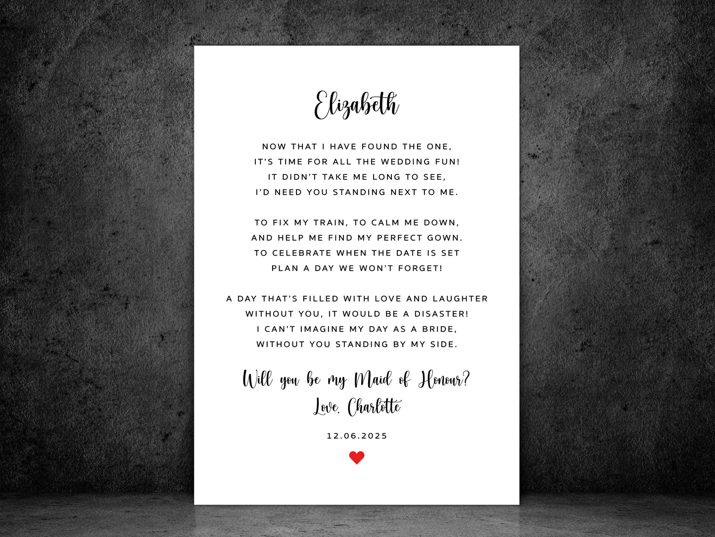 Will you be my Maid of Honour Personalised