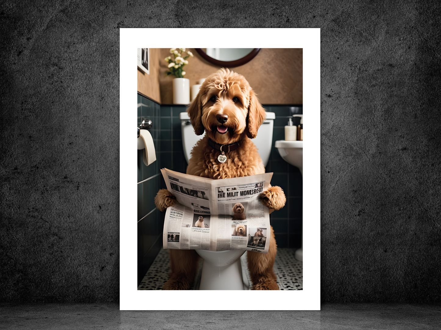 Labradoodle on Toilet