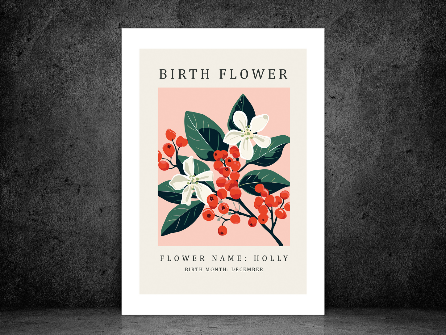 Birth Flower Print December Holly | Birthday Month Poster
