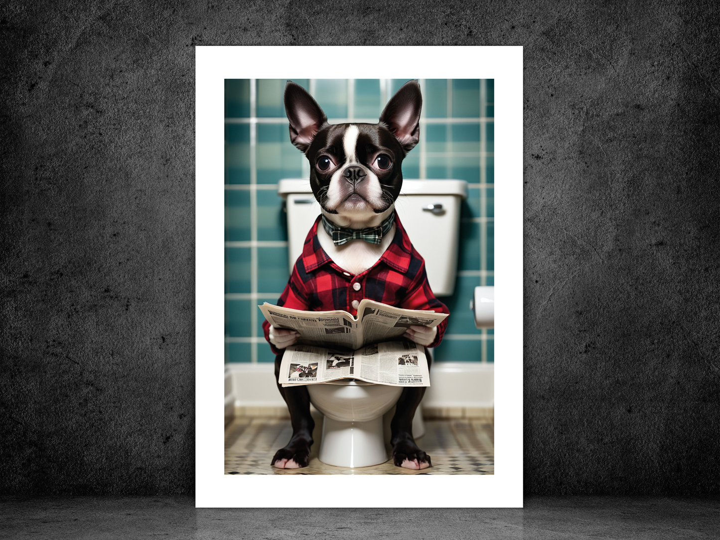 Boston Terrier on Toilet