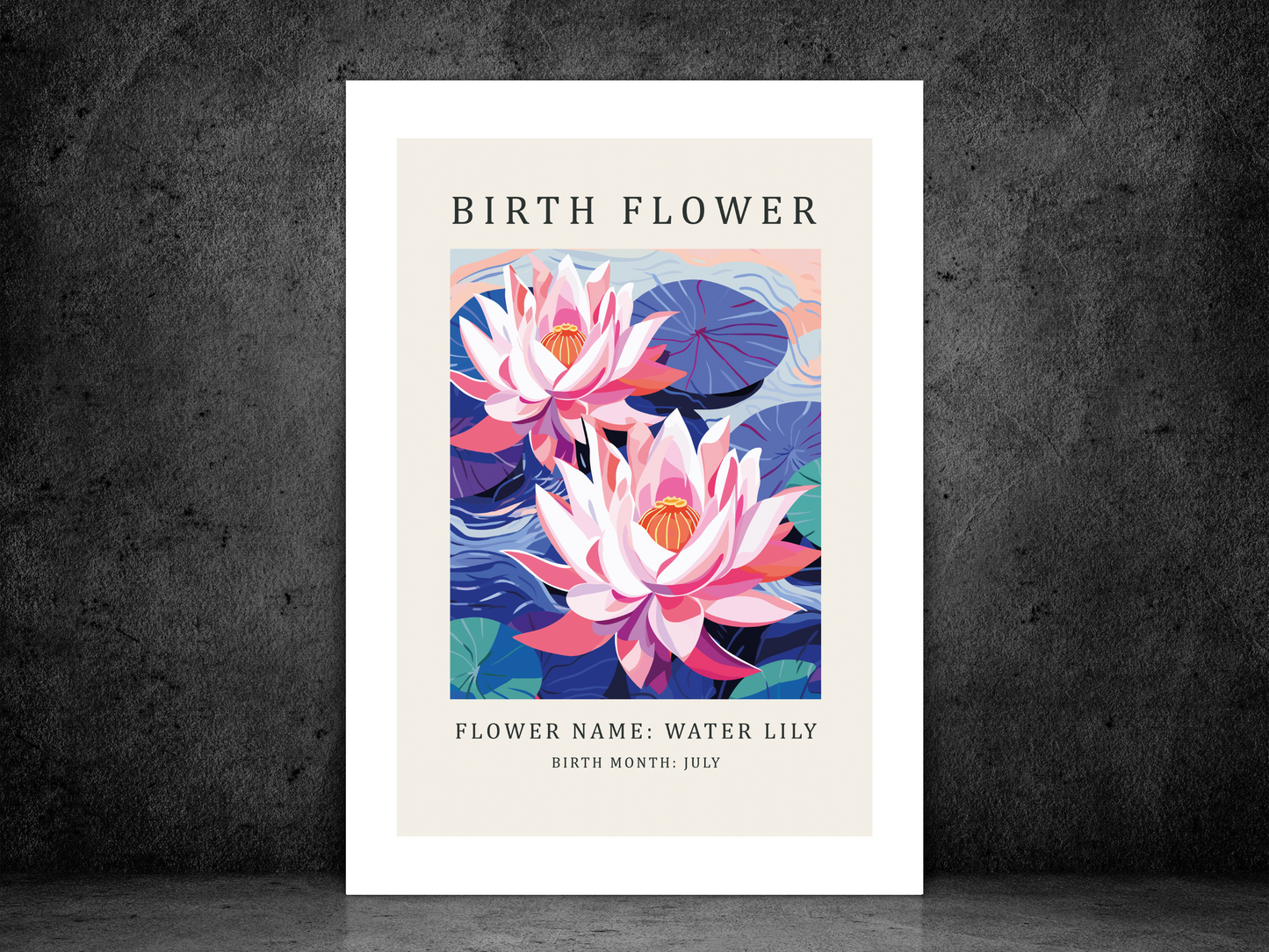 Birth Flower Print July Water Lily | Birthday Month Poster