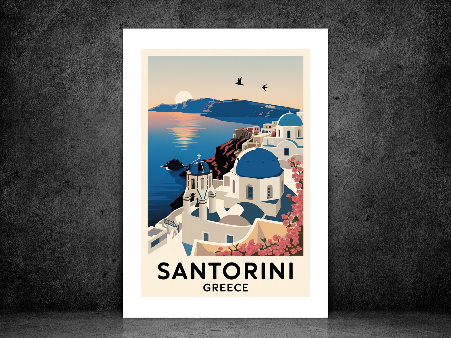 Santorini Travel Poster | Vintage Wall Print