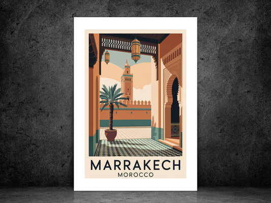 Marrakech Morocco Travel Poster | Vintage Wall Print