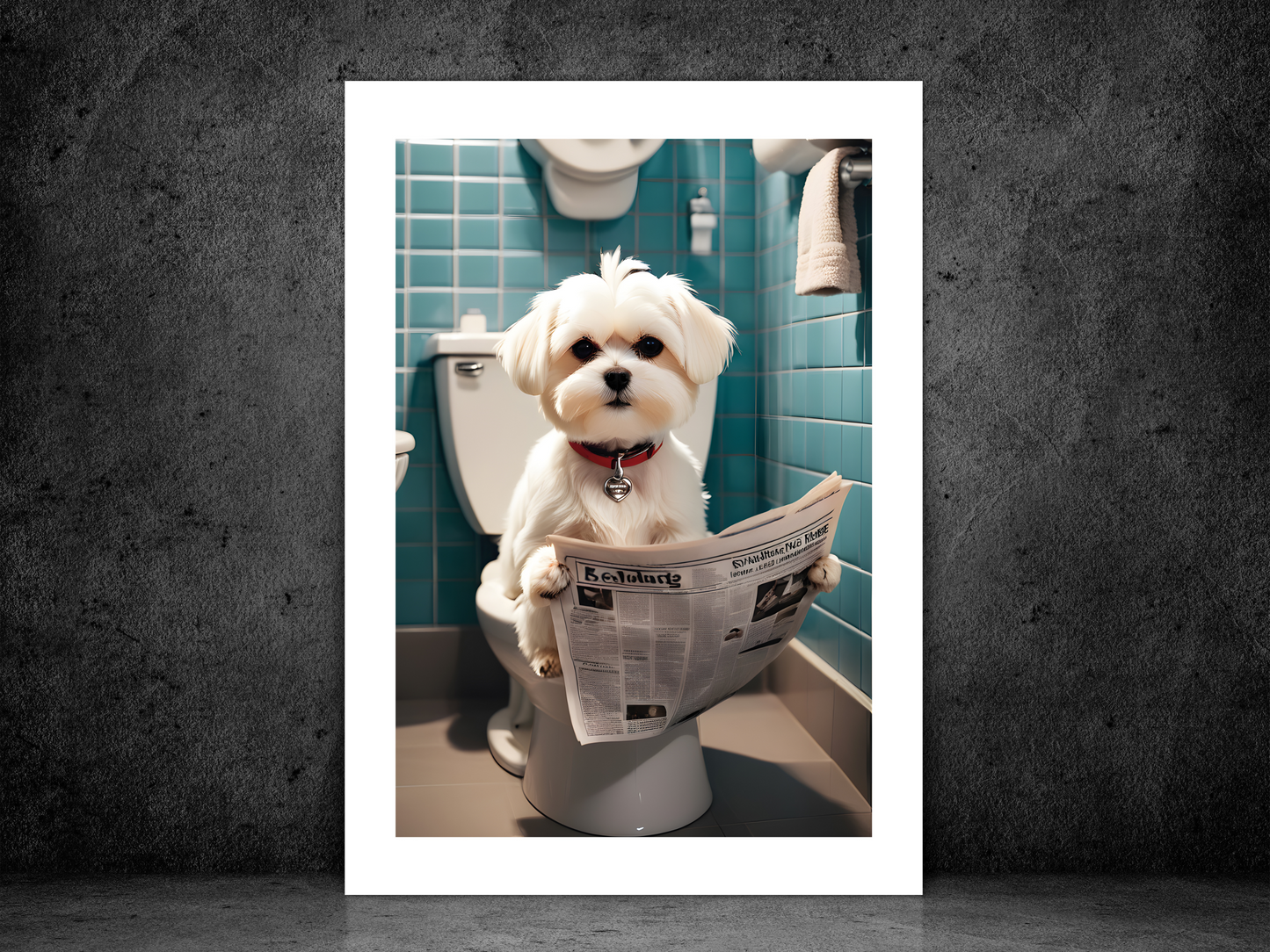 Maltese Dog on Toilet