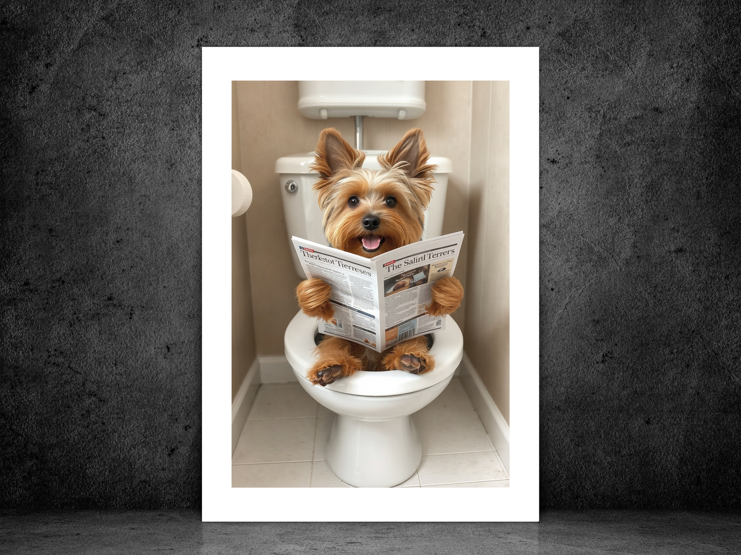 Yorkshire Terrier Dog on Toilet