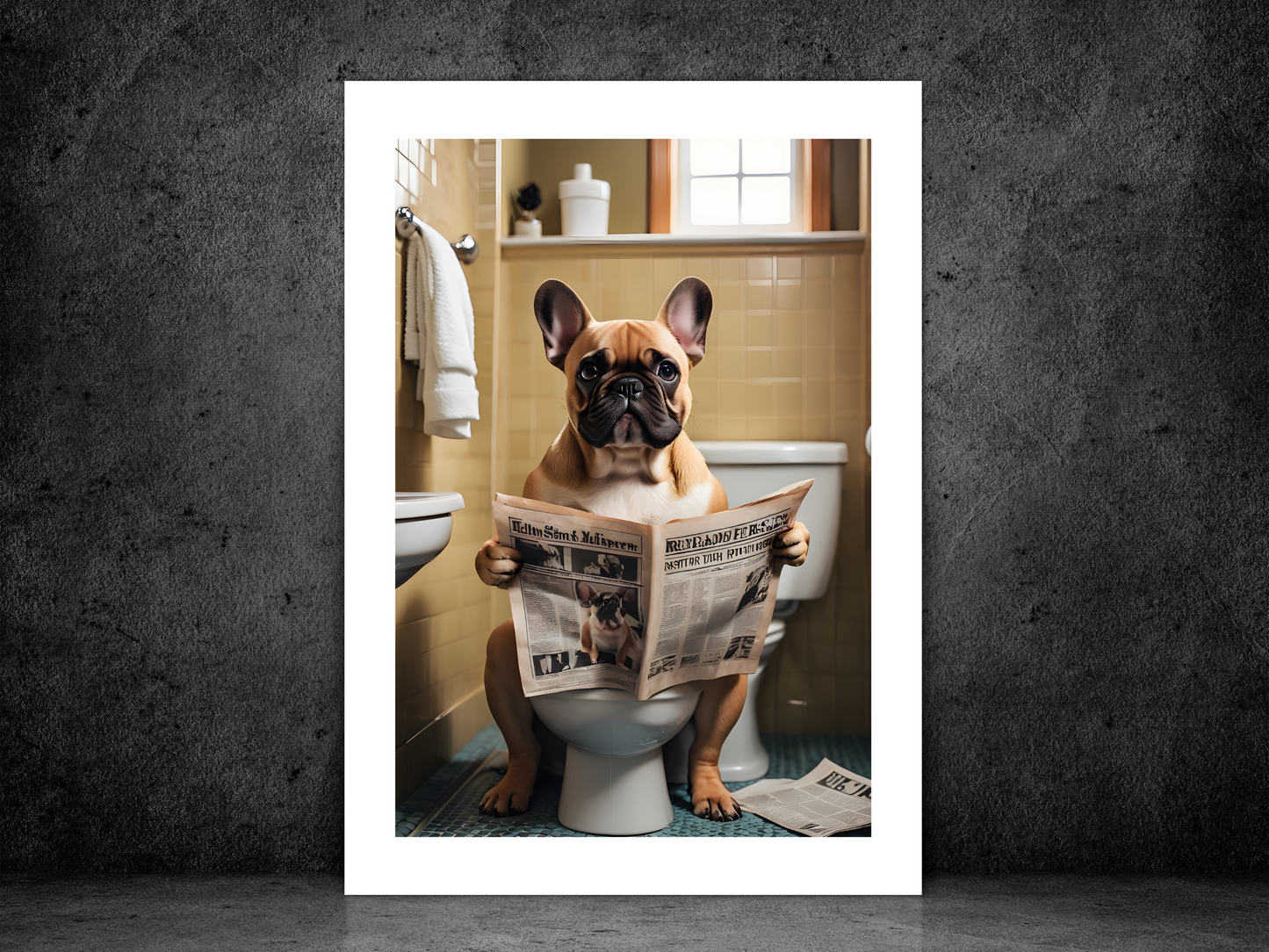 Fawn French Bulldog on Toilet
