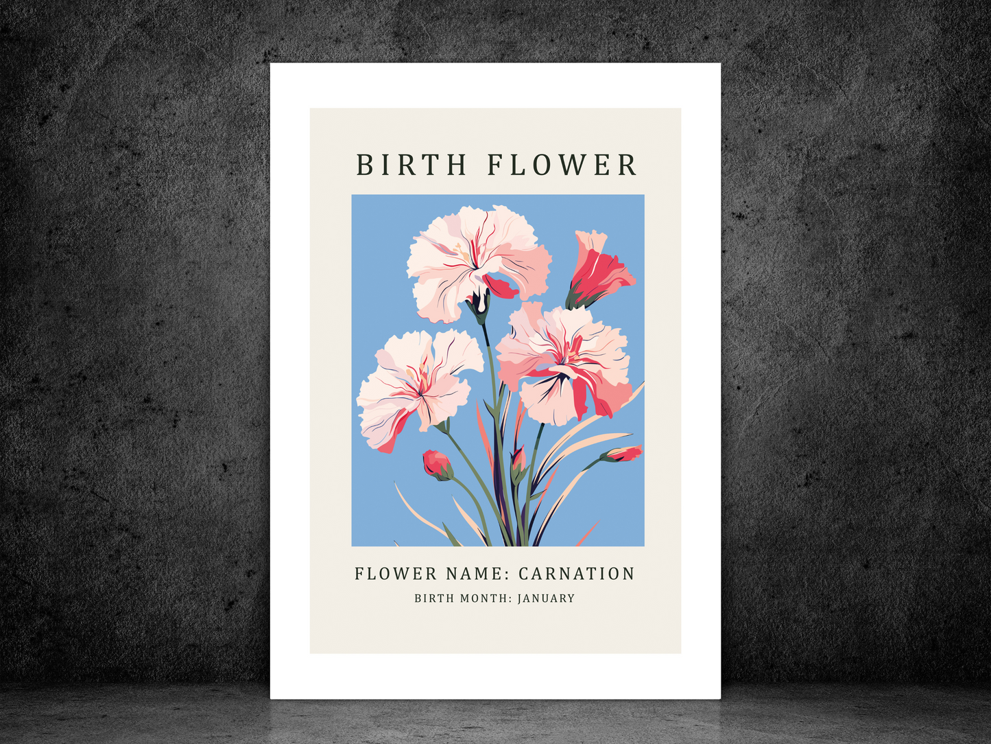 Birth Flower Print January Carnation | Birthday Month Poster