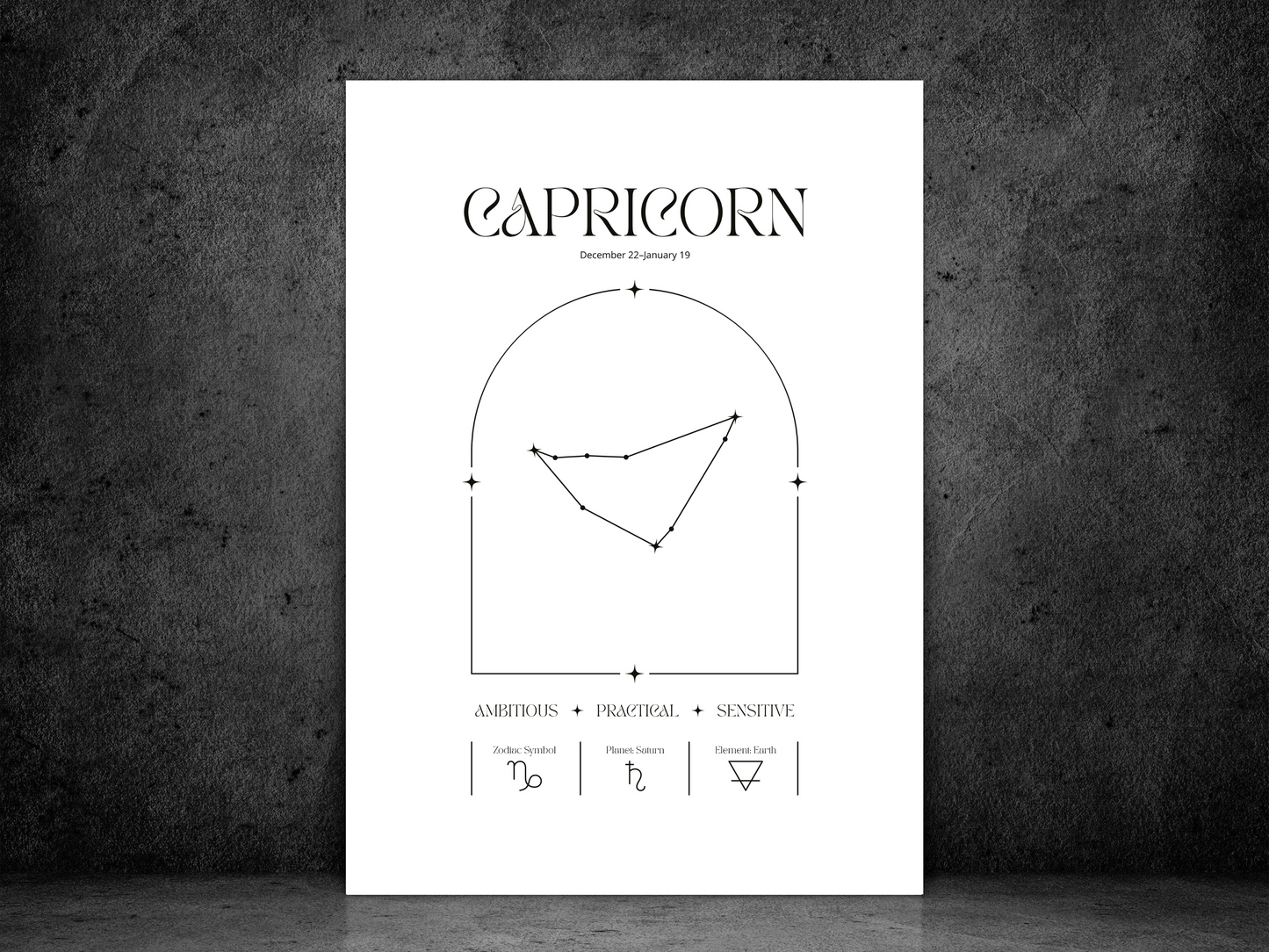 Capricorn Zodiac Print | Minimalist Astrology Poster