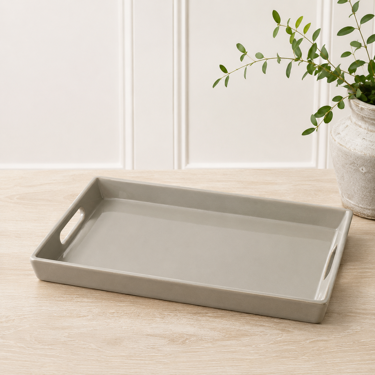 Dakota Ceramic Tray - Grey Gloss