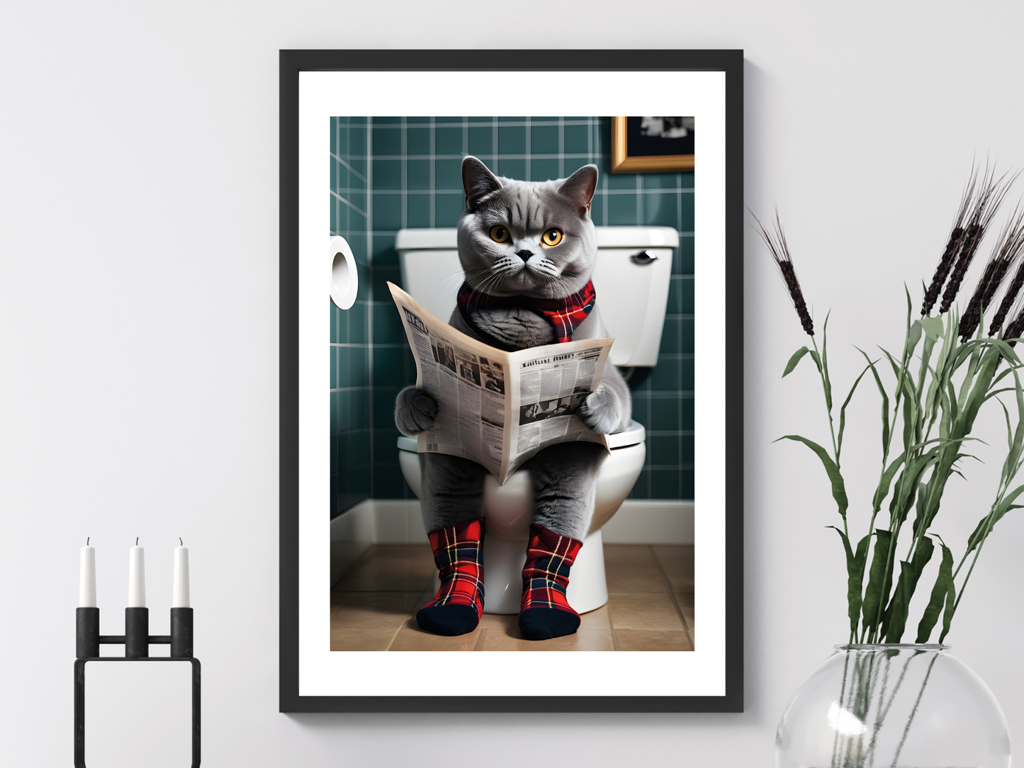 British Shorthair Cat on Toilet