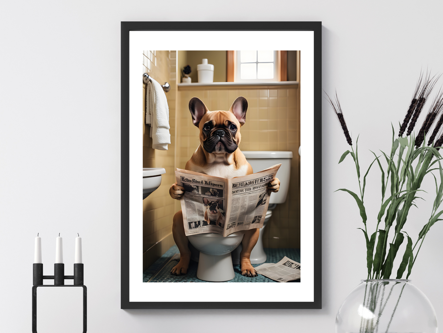 Fawn French Bulldog on Toilet