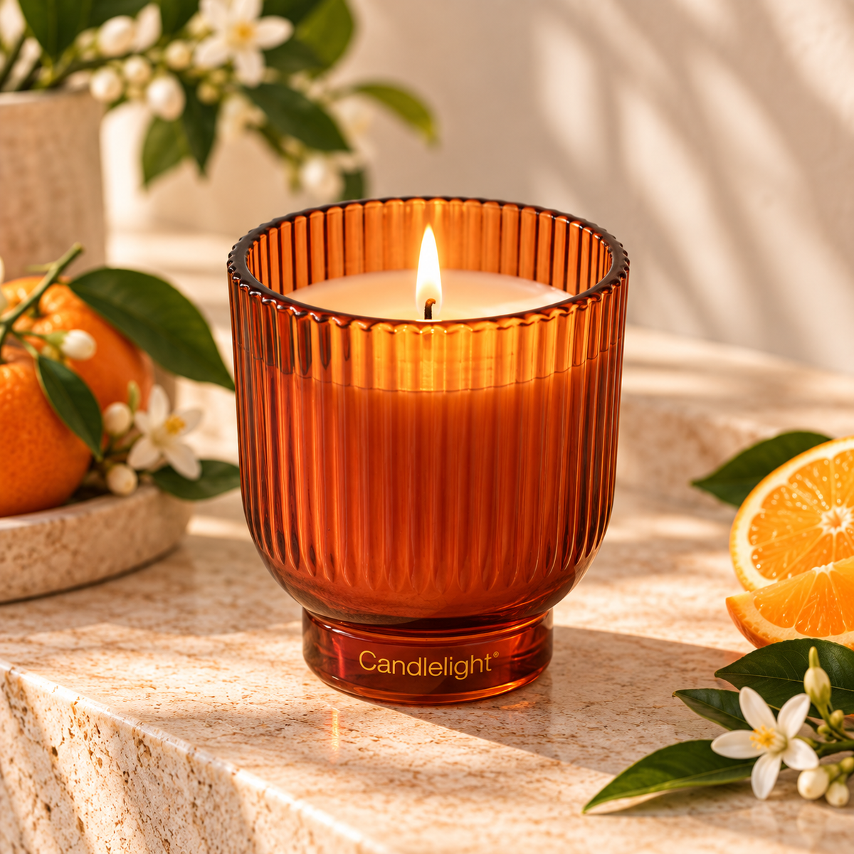 Mandarin & Orange Blossom Ridged Glass Candle