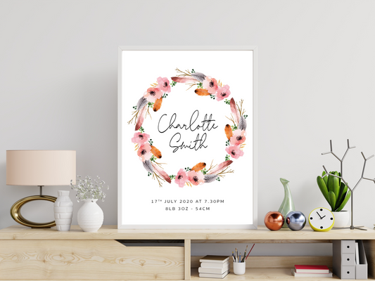 Newborn Floral Wreath Personalised