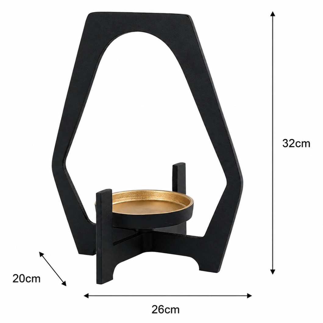 Black & Gold Metal Candle Holder Lantern | Large