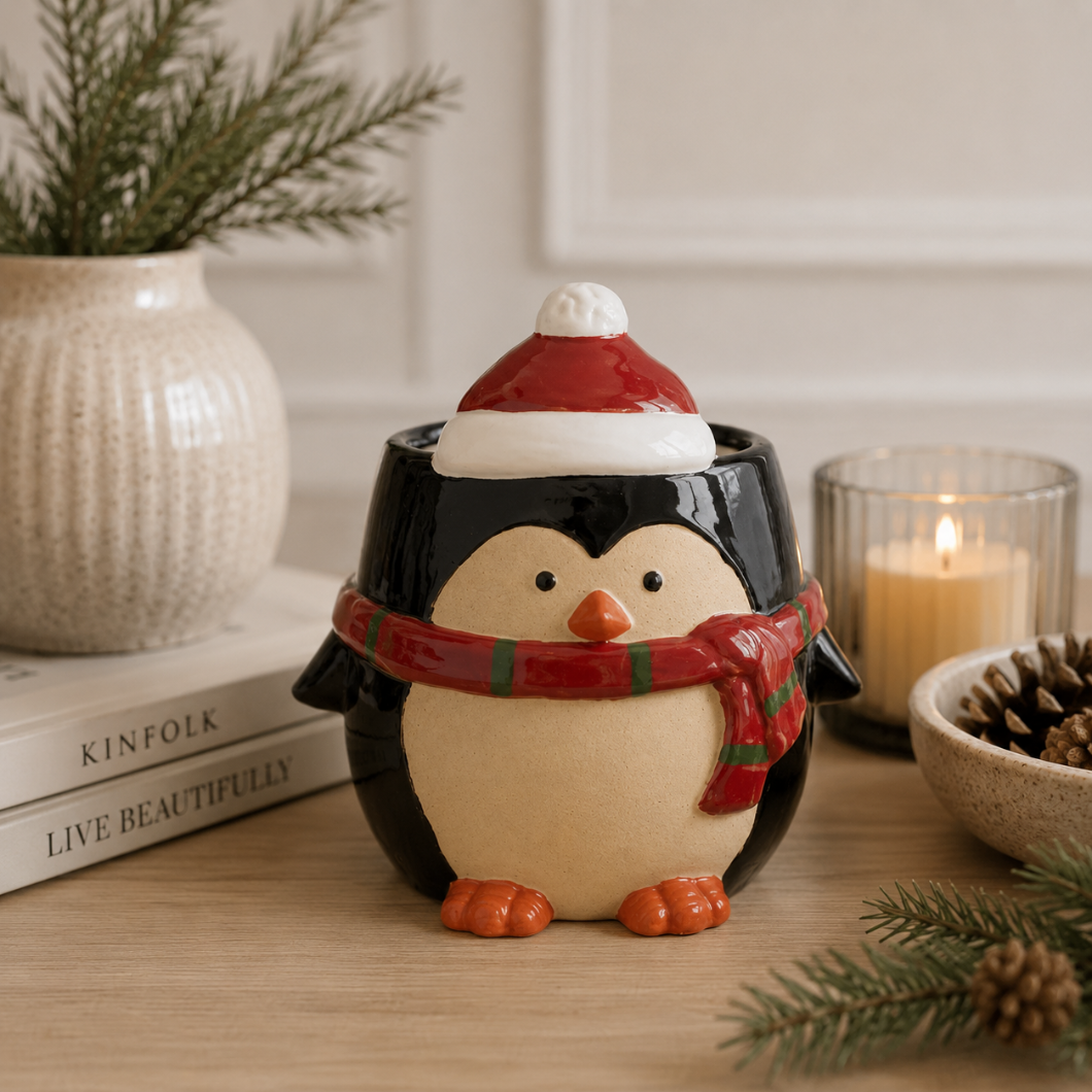 Ceramic Penguin In Santa Hat Pot