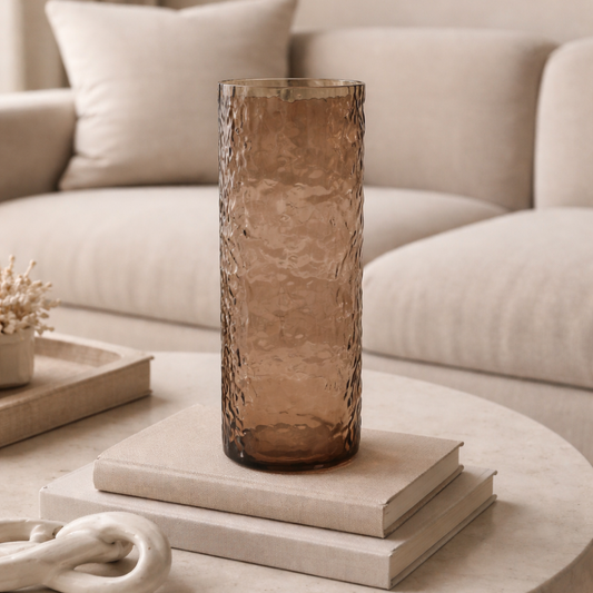 Tall Textured Glass Vase - Smoke Brown