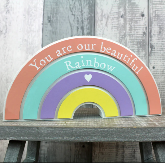 Rainbow Shaped Wooden Block With Heart & Quote