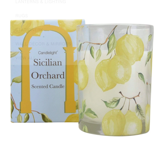 Sicilian Orchard Wax Filled Pot Candle in Gift Box Basil and Wild Lemon Scent 220g