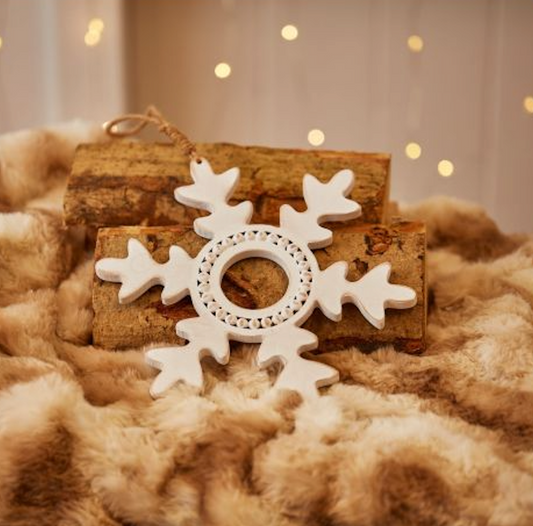 Rustic Whitewashed Wooden Snowflake Bead Hanger