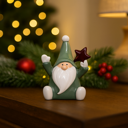 Green Santa Holding Star Ornament