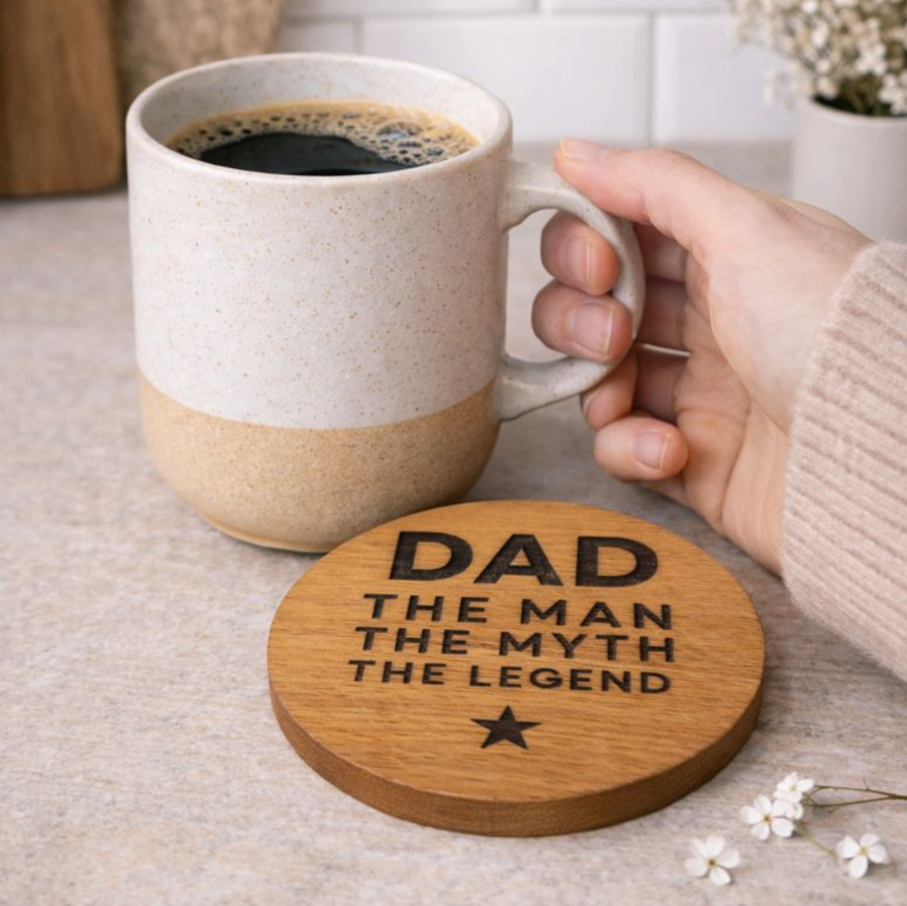 'Dad' Round Wooden Coaster