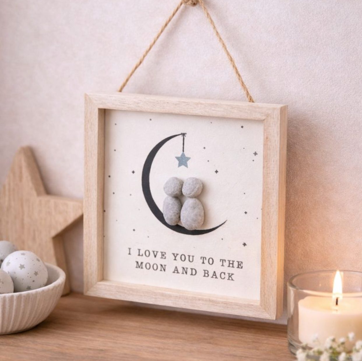 Hanging Pebble Plaque - “I love you to the moon and back”