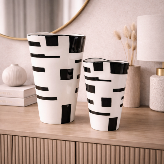 Monochrome Grid Lines Vase, Large