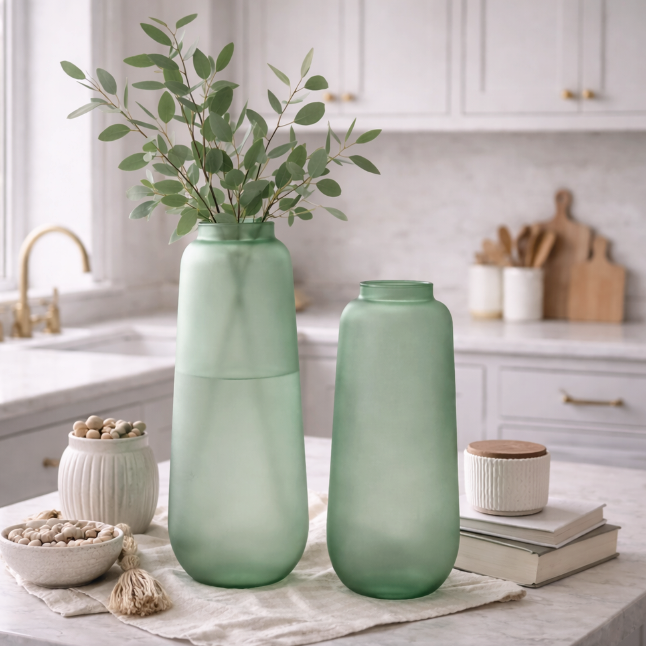 Celadon Mist Glass Vase, Medium