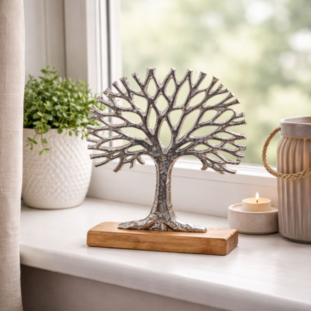 Silver Tree of Life Ornament on Wooden Base