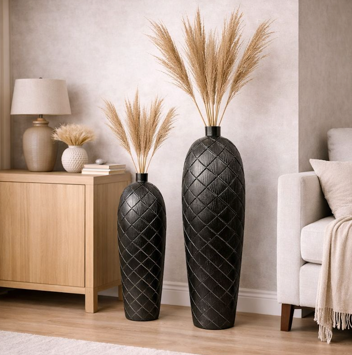 Tall Gunmetal Grey Polyresin Floor Vase, Medium