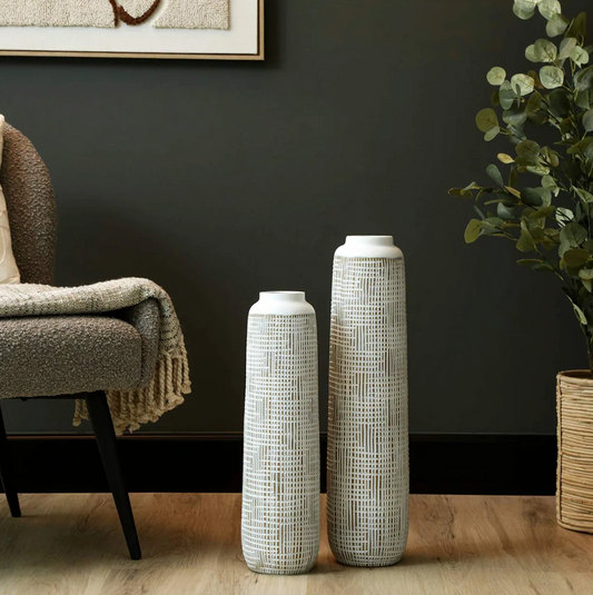 Textured Tall Ceramic Floor Vase | Large