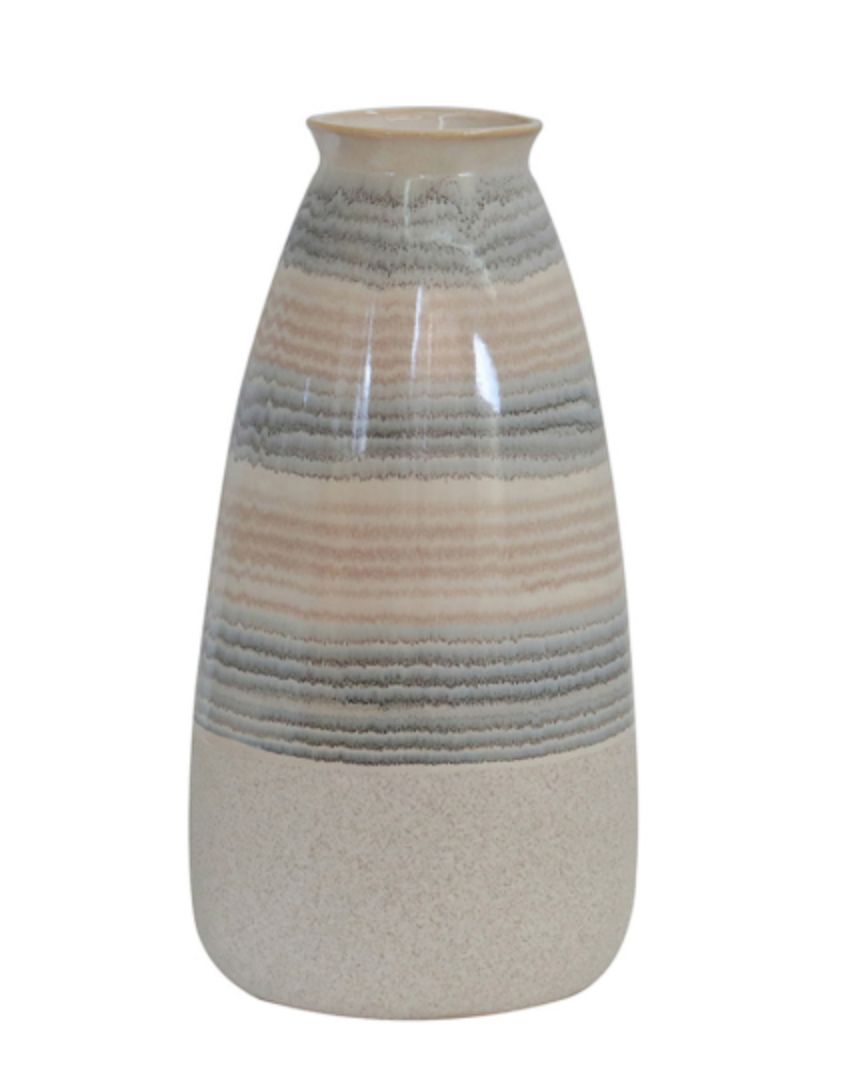 Striped Ceramic Vase – Neutral Glaze | Medium