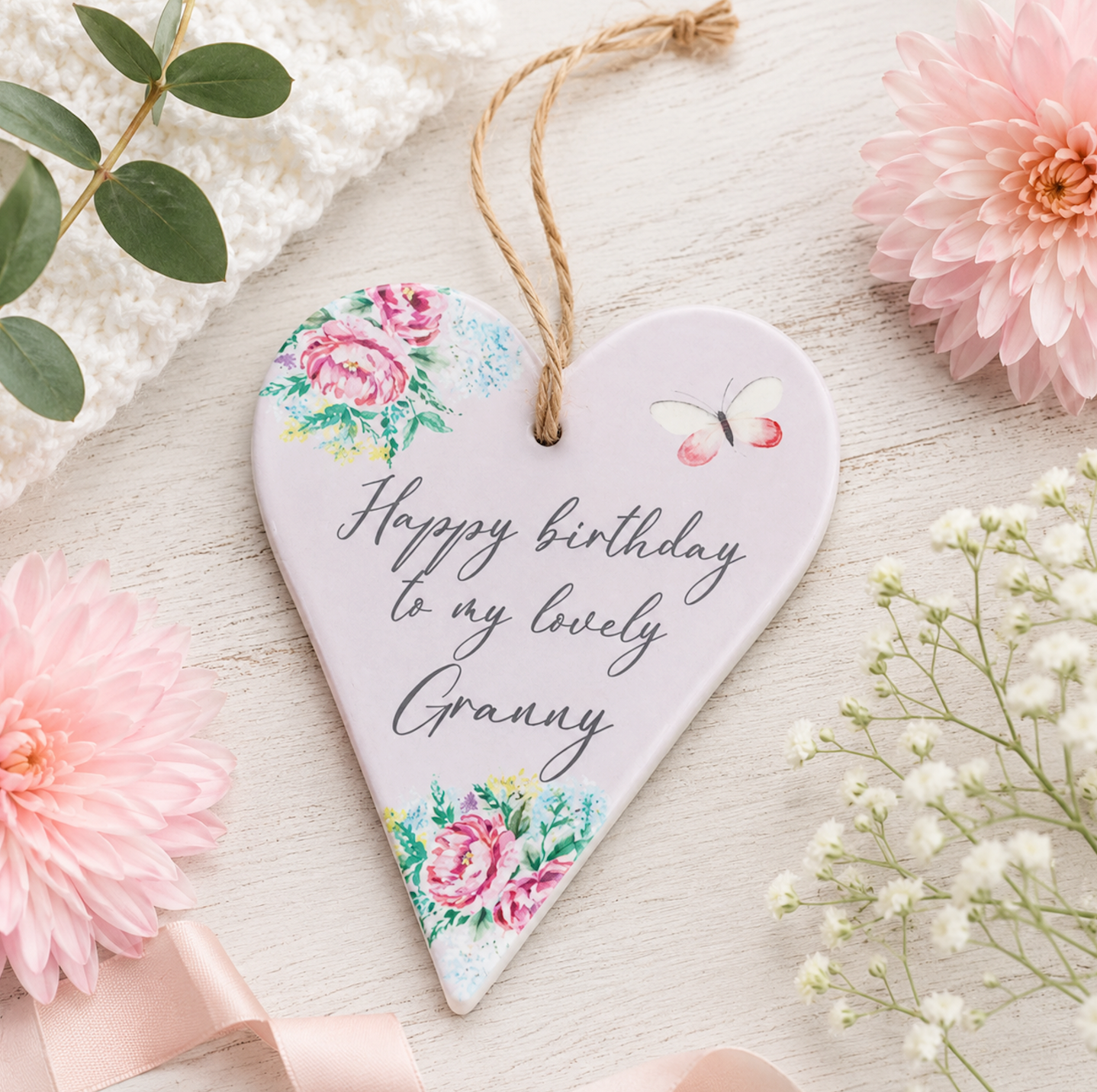 Happy Birthday Granny Floral Hanging Heart