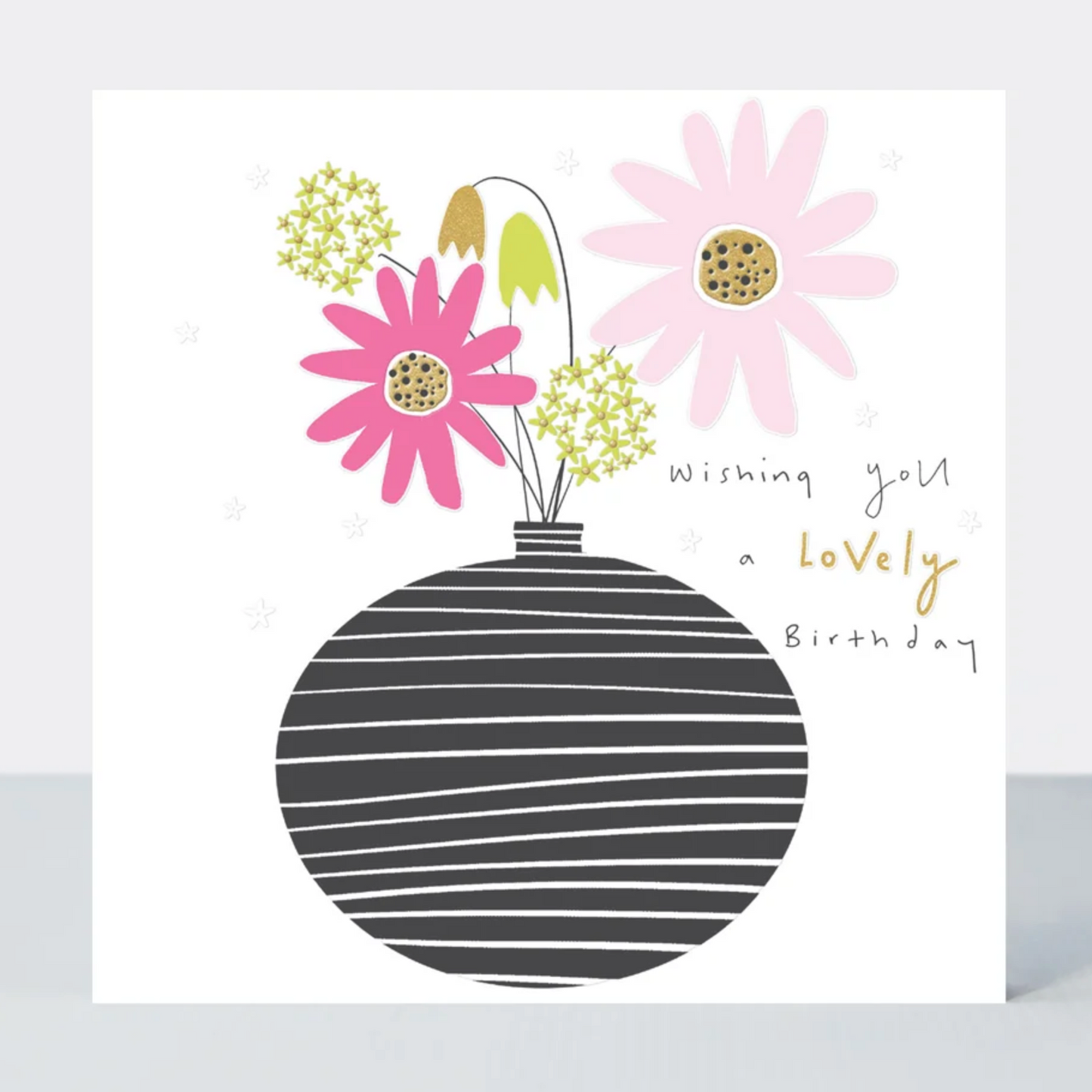 Striped Vase Lovely Birthday Greetings Card
