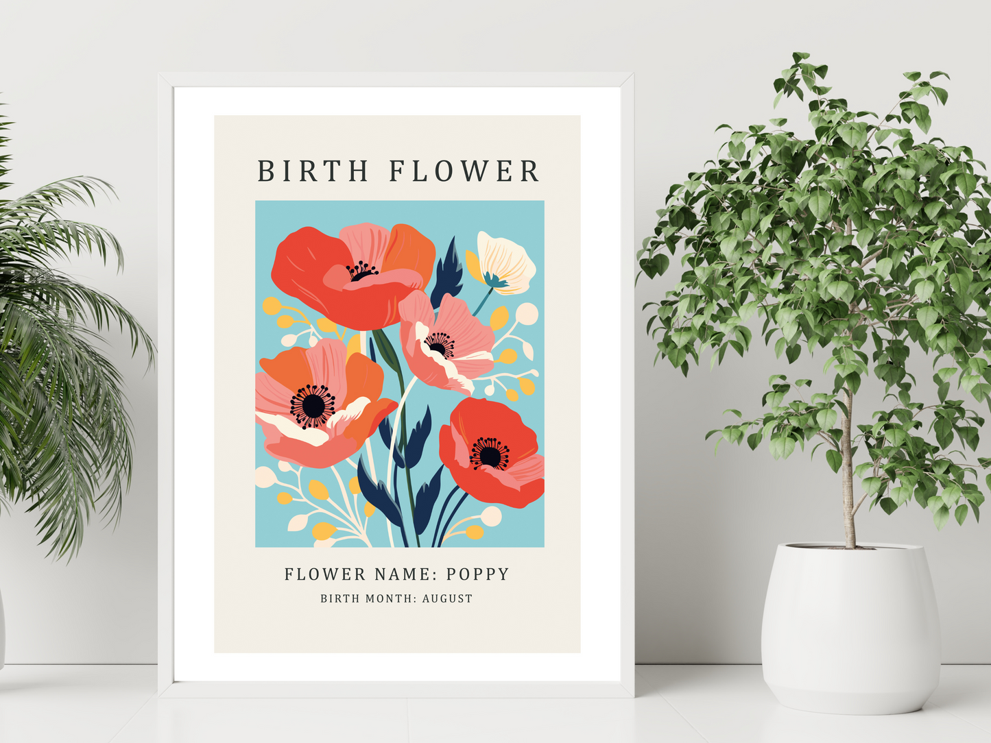 Birth Flower Print August Poppy | Birthday Month Poster