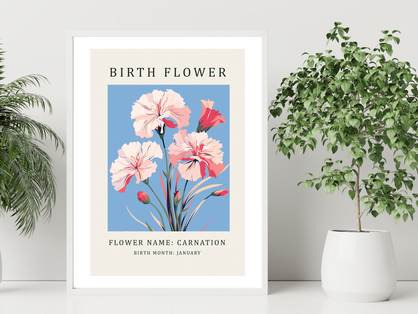 Birth Flower Print January Carnation | Birthday Month Poster
