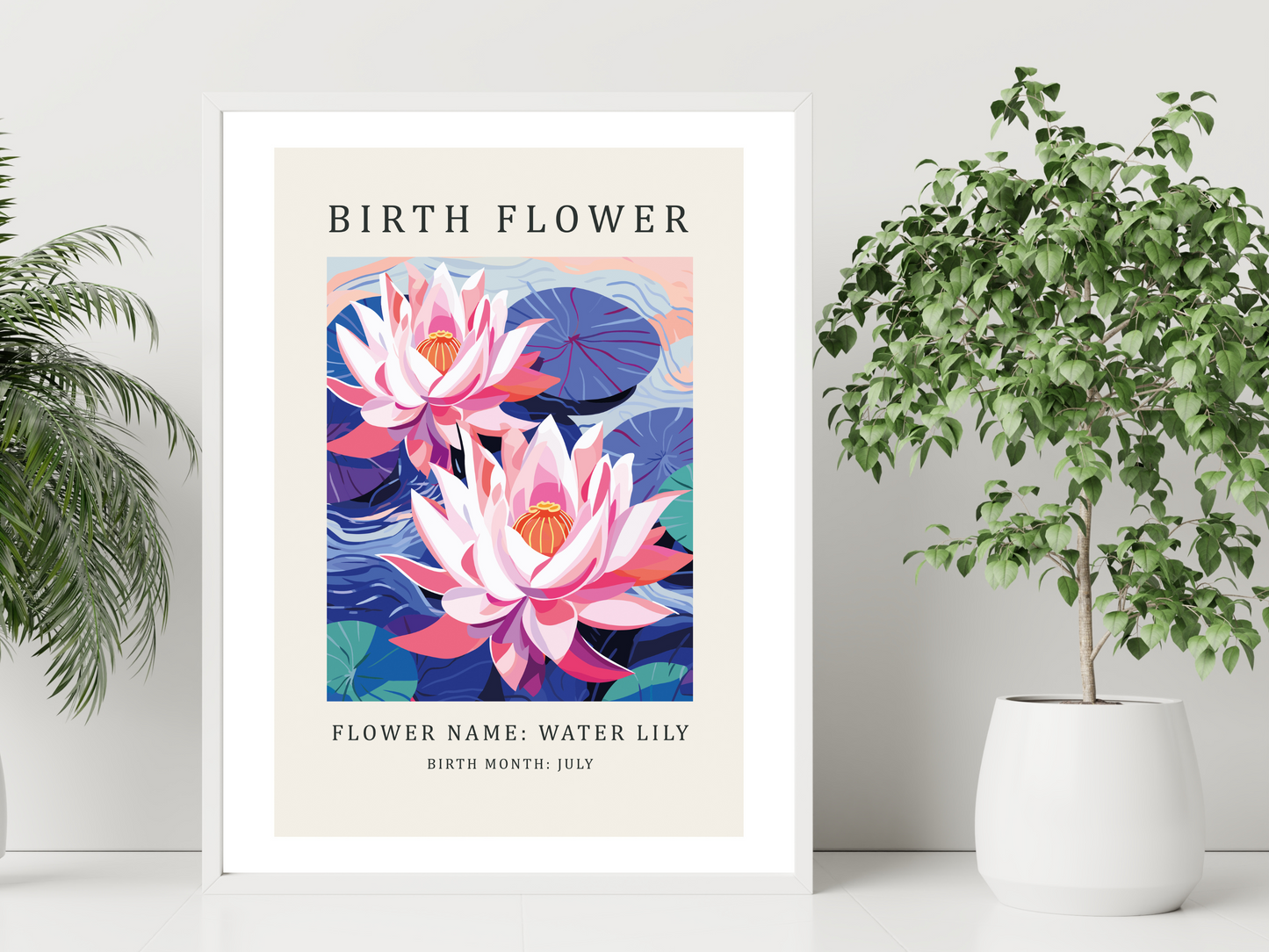 Birth Flower Print July Water Lily | Birthday Month Poster